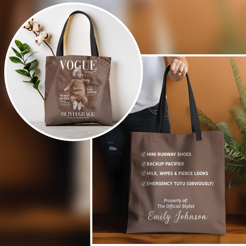 Personalized Vogue Style Baby Tote Bag – Custom Name & Photo Gift for Stylish Moms